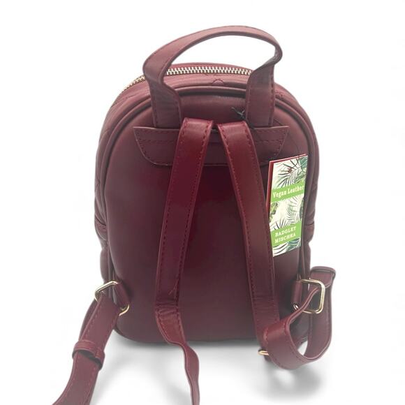 Badgley Mischka Mini Backpack Burgundy Studded Quilted New With Tags - Picture 4 of 8